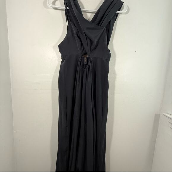 BCBGMaxAzria Black 100% Silk Adjustable Waist Wrap Wide Leg Jumpsuit Women 4 - Picture 6 of 12